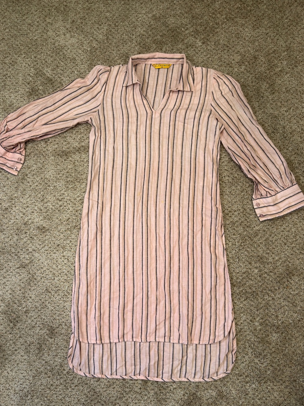 Striped Pink Long-Sleeve V-Neck Shirt Dress